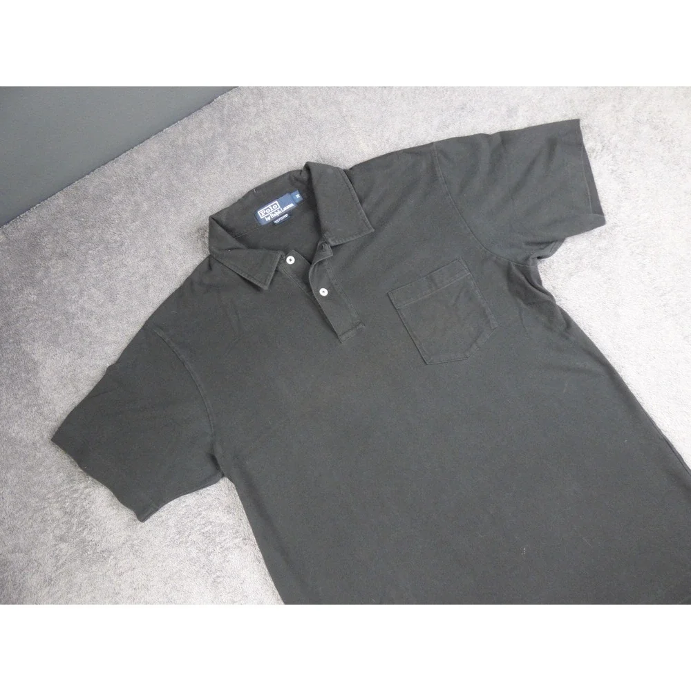 Polo Ralph Lauren Mens Black Cotton Pocket Polo Shirt Red Pony Logo Size M